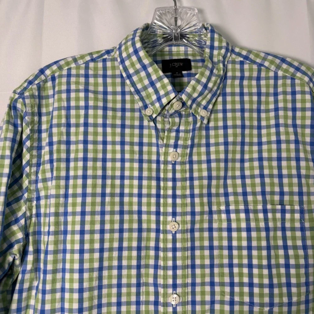 J. Crew Men's Long Sleeve Casual Cotton Button Shirt Green‎ & Blue Plaid Slim M